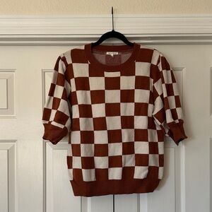 Brown and White Checkered Sweater